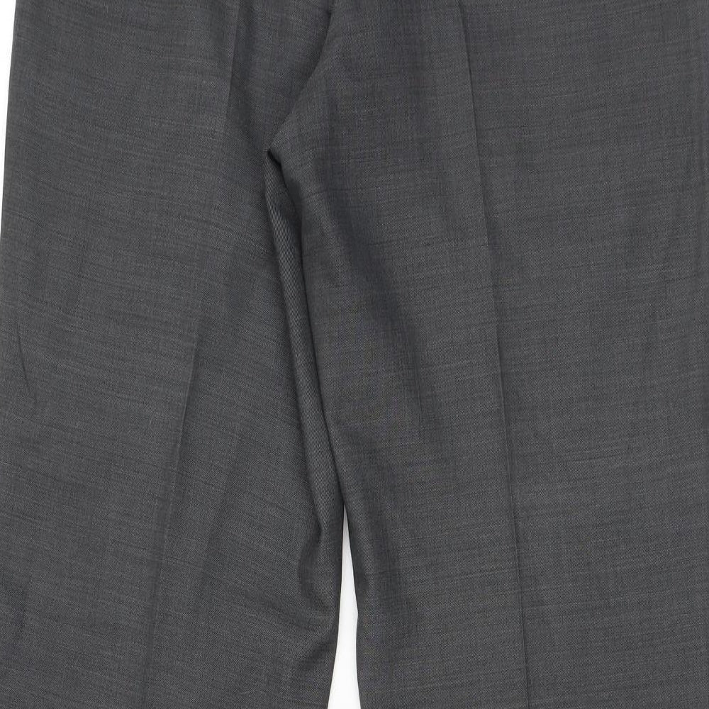 Marks and Spencer Mens Grey Wool Trousers Size 32 in L30 in Regular Zip