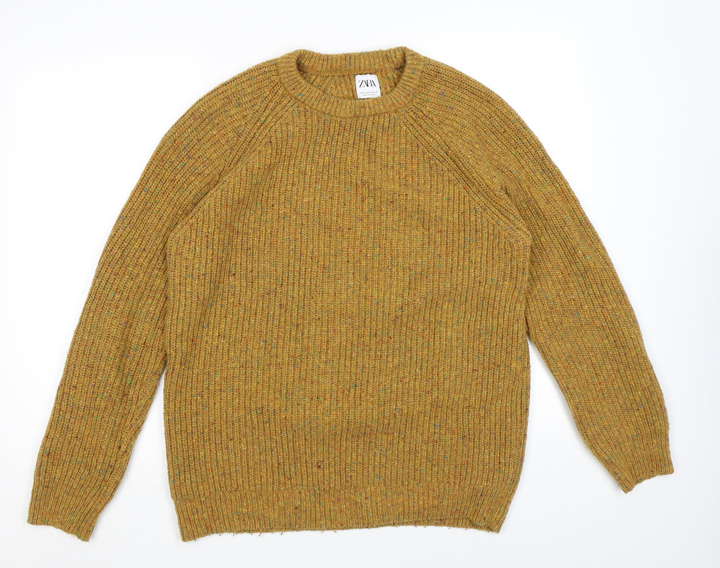 Zara Womens Yellow Round Neck Acrylic Pullover Jumper Size M