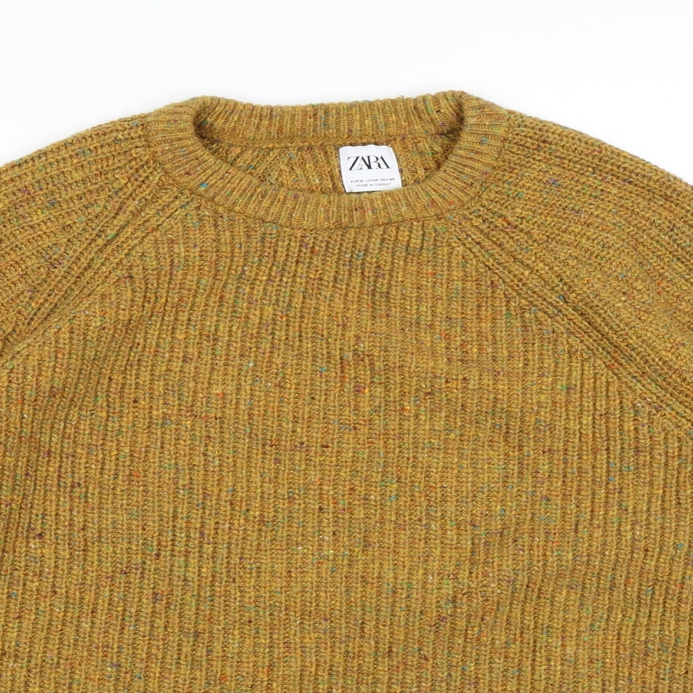 Zara Womens Yellow Round Neck Acrylic Pullover Jumper Size M