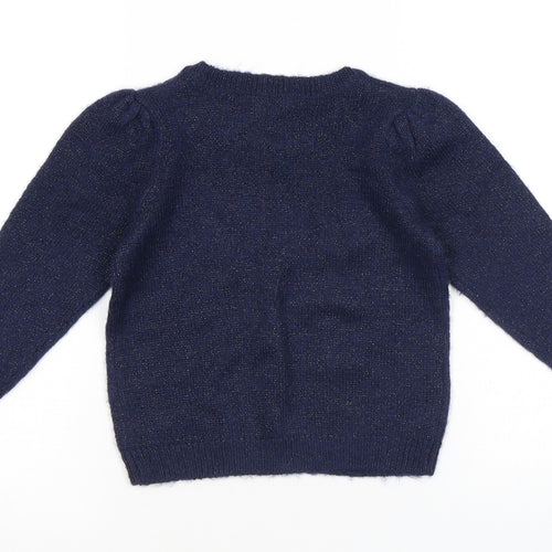M&Co Girls Blue Round Neck Acrylic Pullover Jumper Size 3-4 Years Pullover - Stars Print