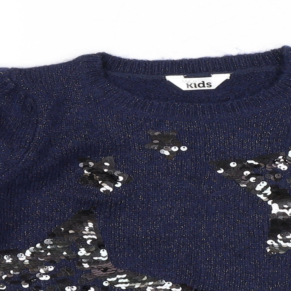 M&Co Girls Blue Round Neck Acrylic Pullover Jumper Size 3-4 Years Pullover - Stars Print