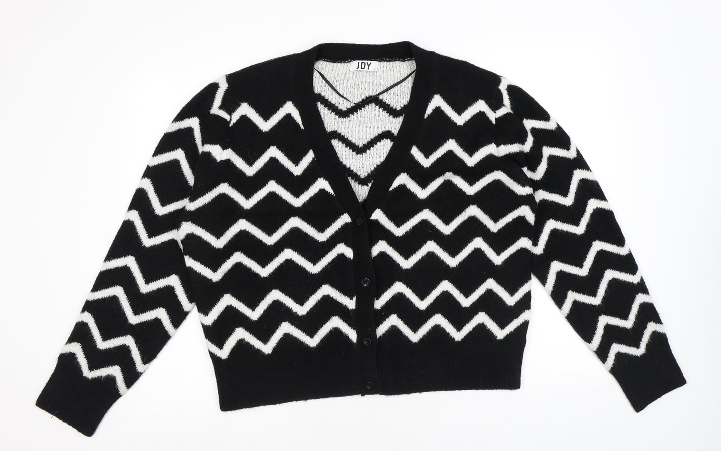 JDY Womens Black V-Neck Geometric Acrylic Cardigan Jumper Size XL