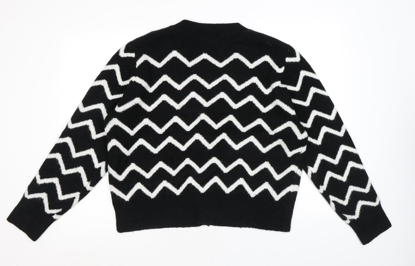 JDY Womens Black V-Neck Geometric Acrylic Cardigan Jumper Size XL