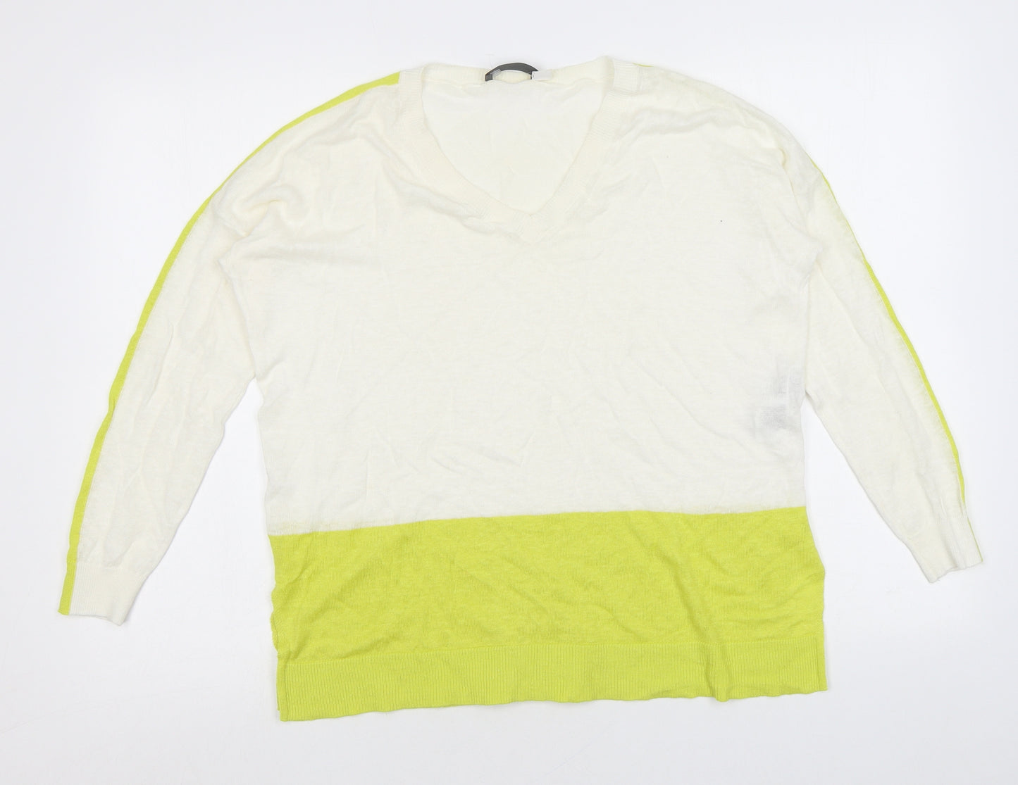 Mint Velvet Womens Ivory V-Neck Linen Pullover Jumper Size S