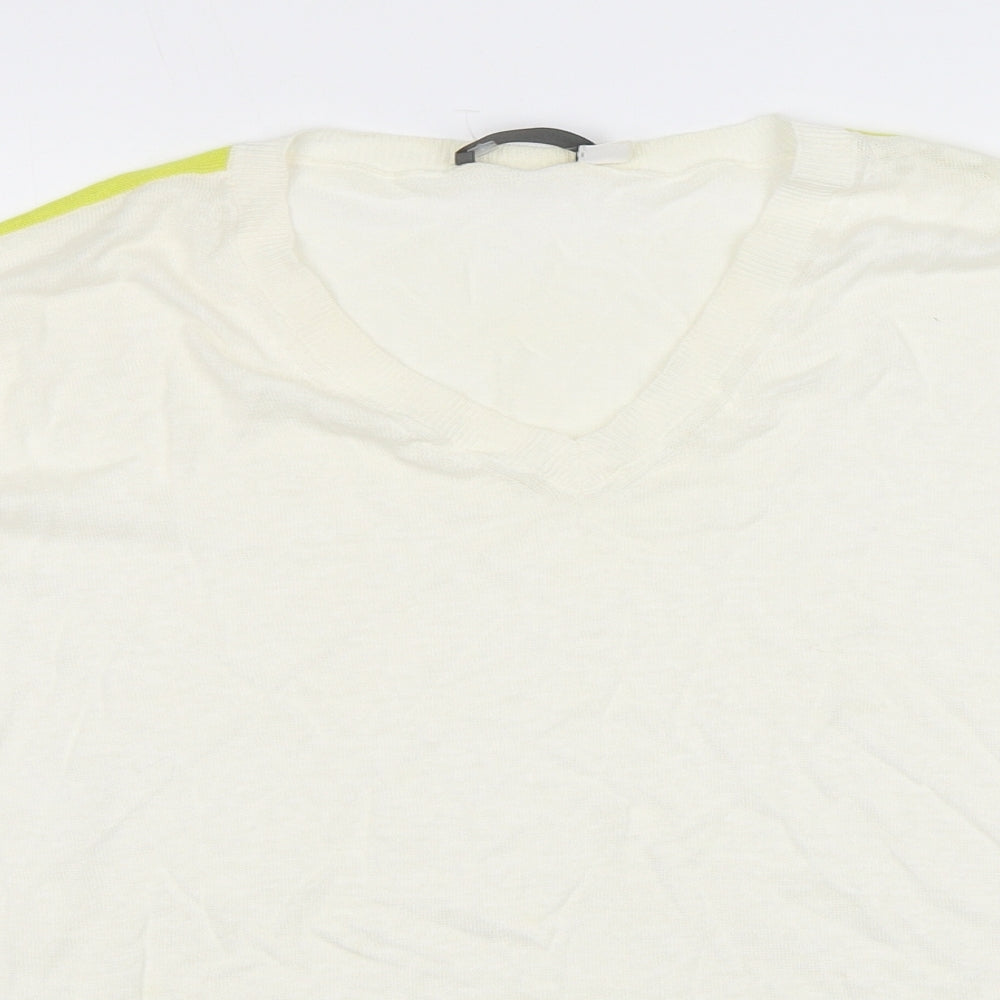 Mint Velvet Womens Ivory V-Neck Linen Pullover Jumper Size S