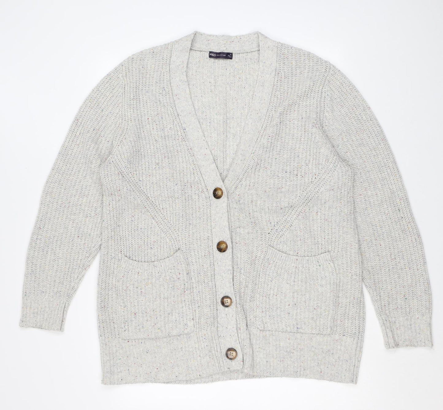 Marks and Spencer Womens Grey V-Neck Cotton Cardigan Jumper Size XL