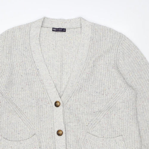 Marks and Spencer Womens Grey V-Neck Cotton Cardigan Jumper Size XL