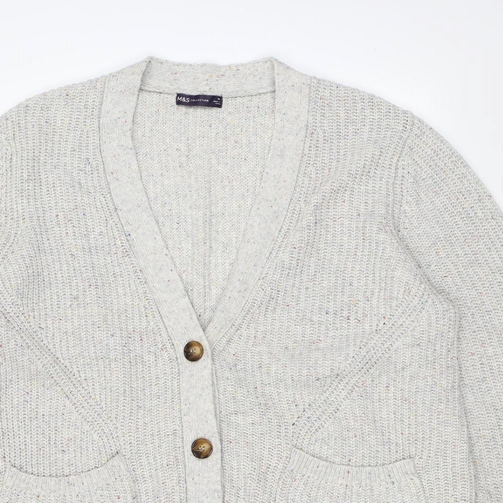 Marks and Spencer Womens Grey V-Neck Cotton Cardigan Jumper Size XL