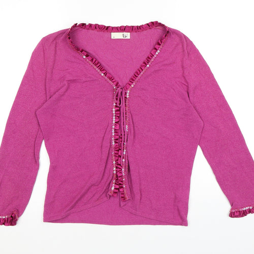 TS Design Womens Pink V-Neck Cotton Cardigan Jumper Size 12