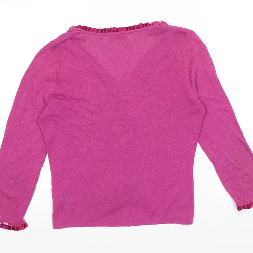 TS Design Womens Pink V-Neck Cotton Cardigan Jumper Size 12