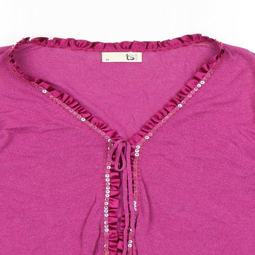 TS Design Womens Pink V-Neck Cotton Cardigan Jumper Size 12