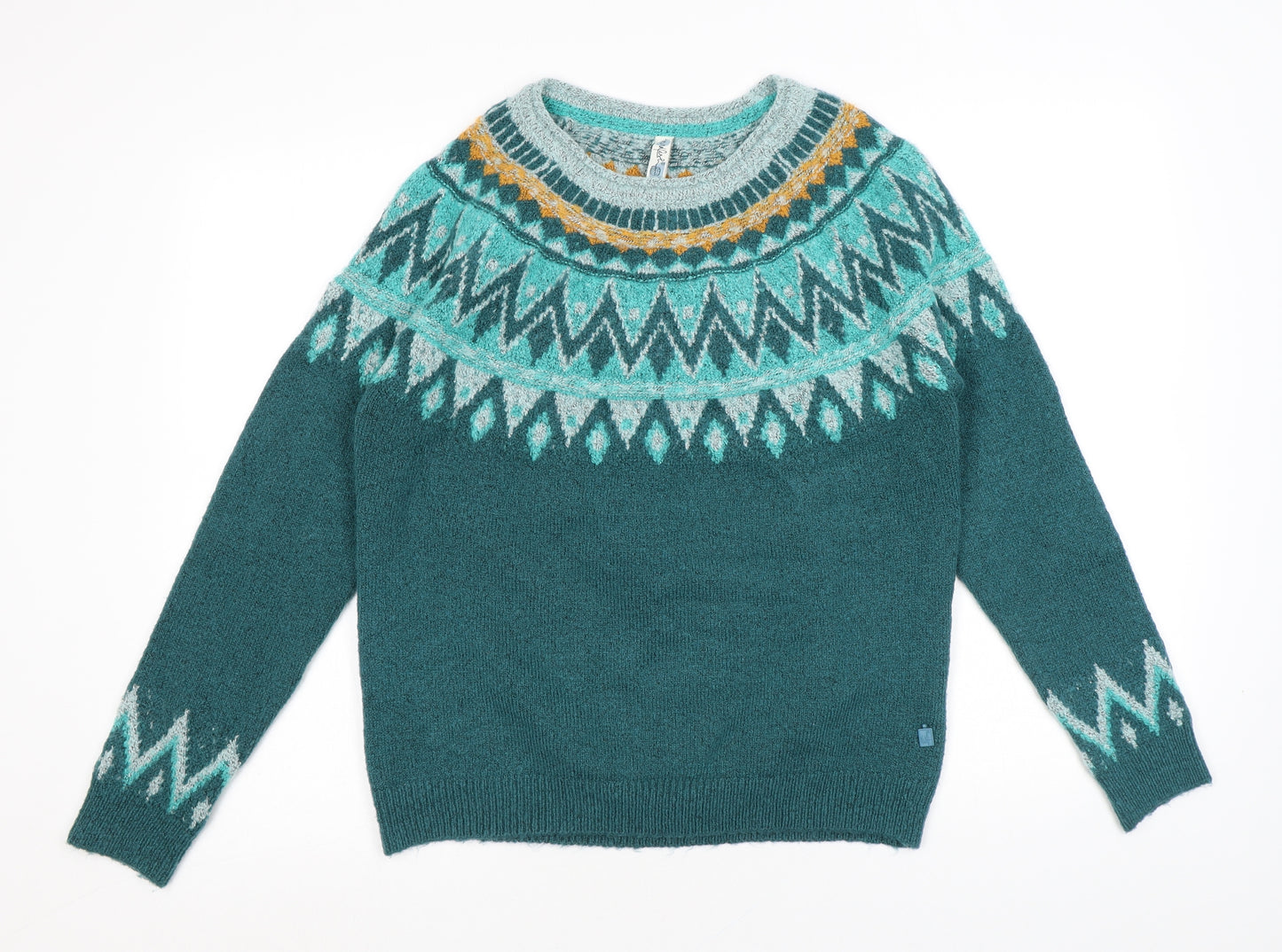 Weird Fish Womens Blue Round Neck Geometric Acrylic Pullover Jumper Size 12