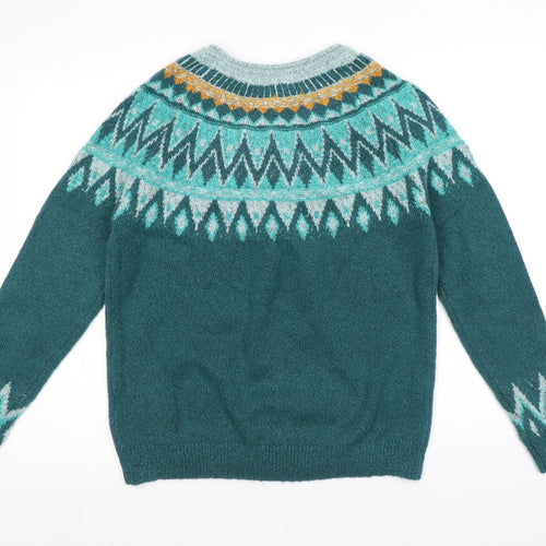 Weird Fish Womens Blue Round Neck Geometric Acrylic Pullover Jumper Size 12