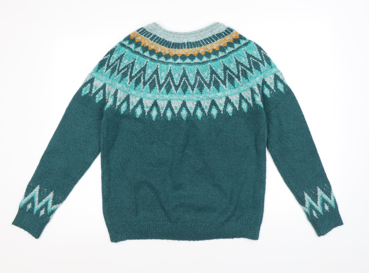 Weird Fish Womens Blue Round Neck Geometric Acrylic Pullover Jumper Size 12