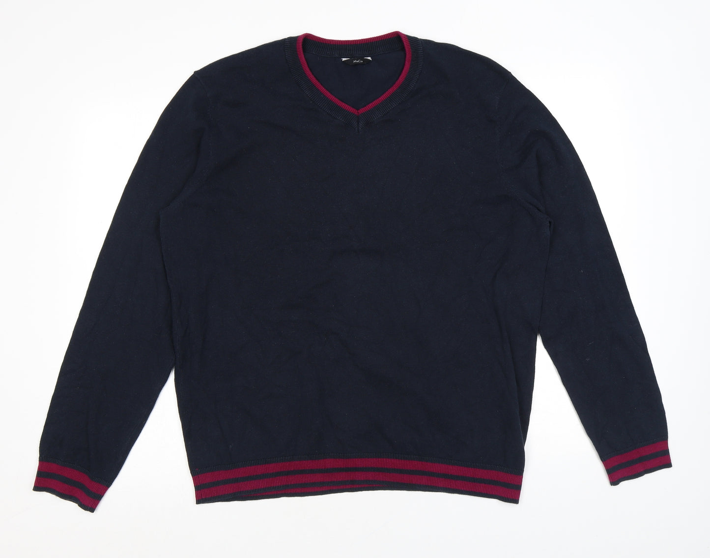 M&Co Womens Blue V-Neck Cotton Pullover Jumper Size L