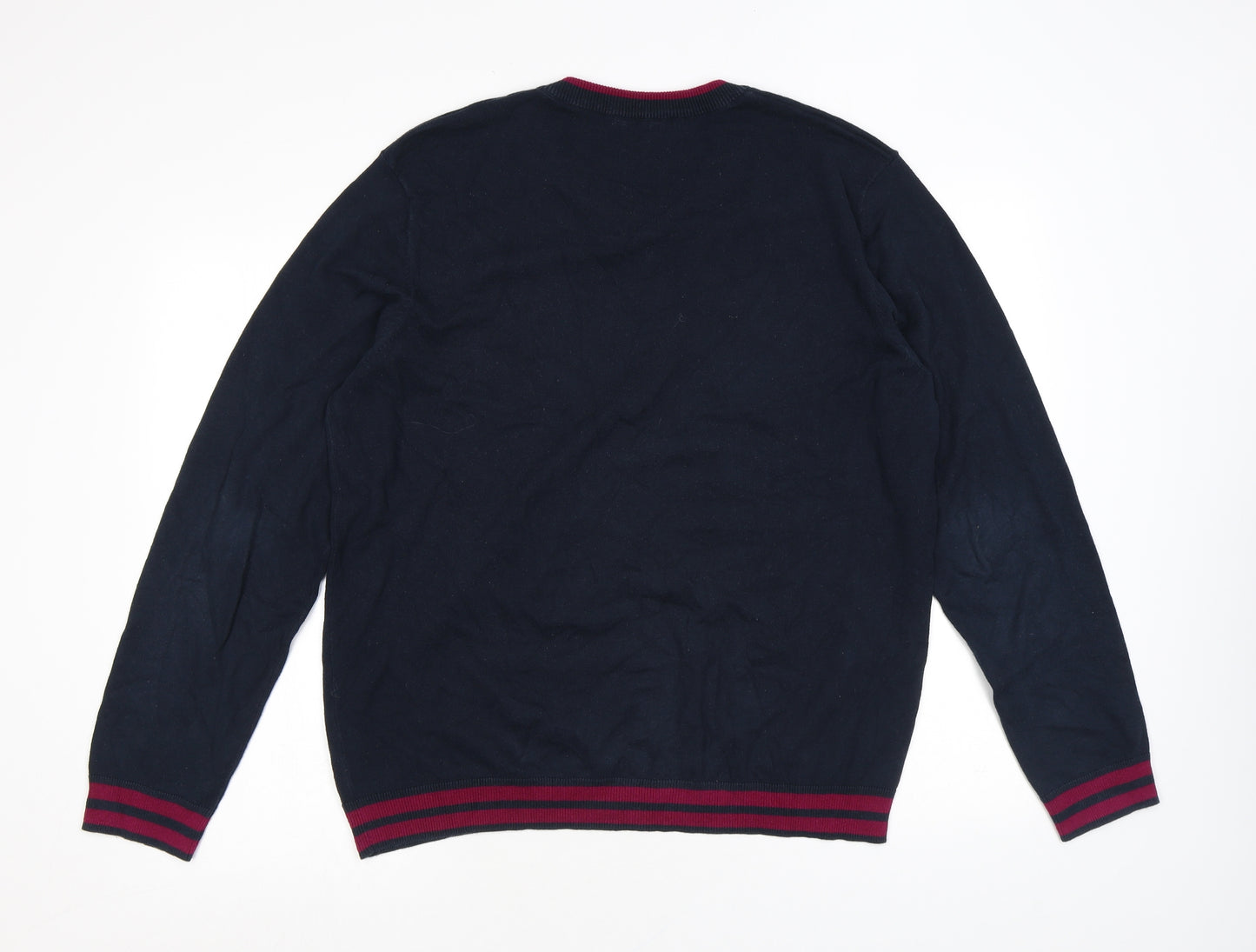 M&Co Womens Blue V-Neck Cotton Pullover Jumper Size L