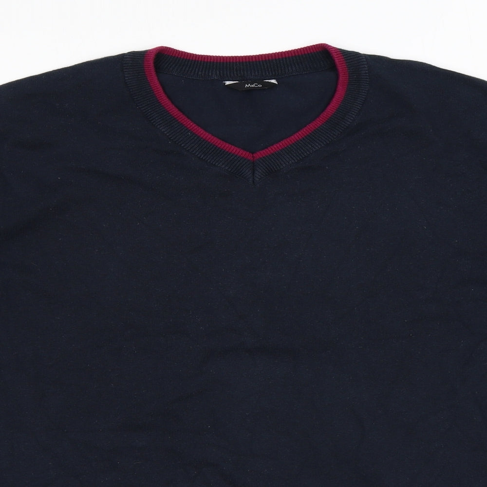 M&Co Womens Blue V-Neck Cotton Pullover Jumper Size L