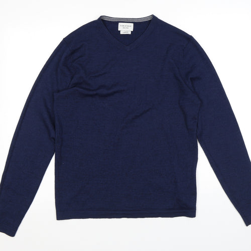 Fisk of Oslo Womens Blue V-Neck Wool Pullover Jumper Size M