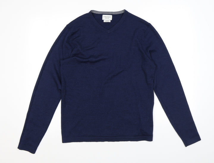 Fisk of Oslo Womens Blue V-Neck Wool Pullover Jumper Size M