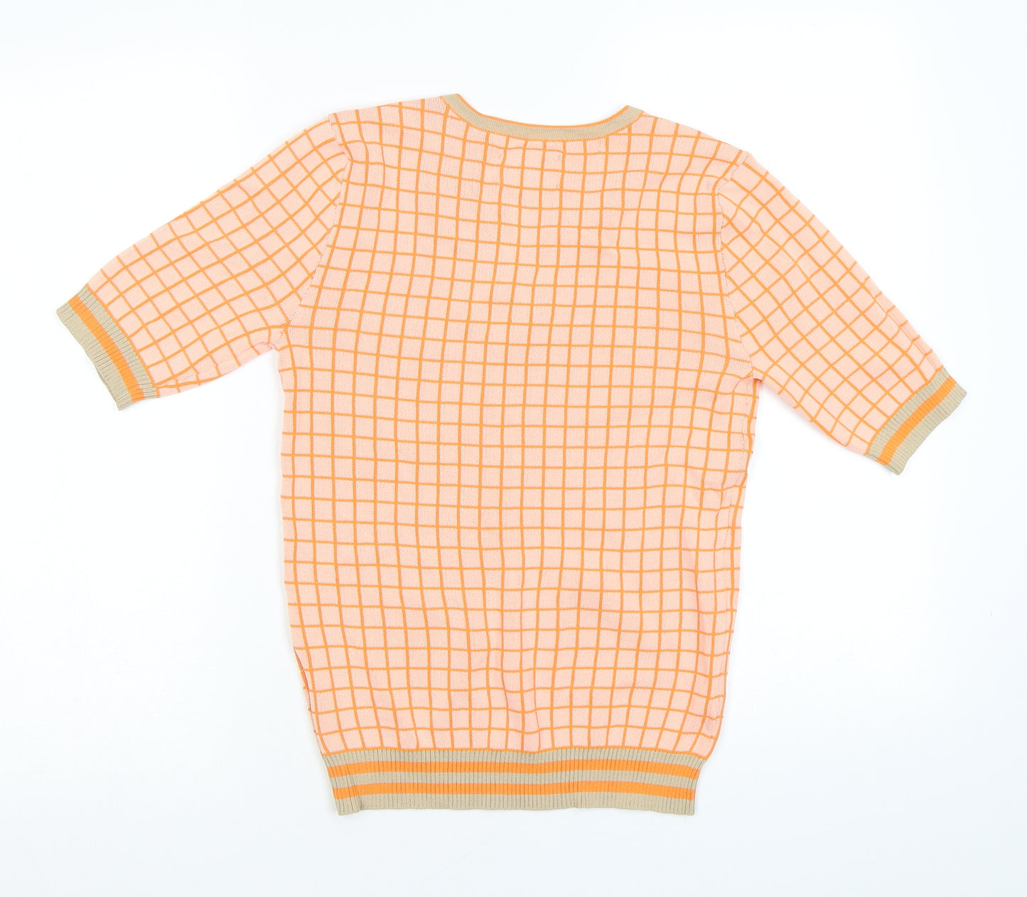 NUMPH Womens Orange V-Neck Check Viscose Pullover Jumper Size XS