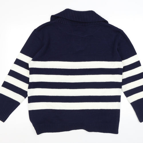 Lakeland Womens Blue Collared Striped Acrylic Pullover Jumper Size M - Size M-L