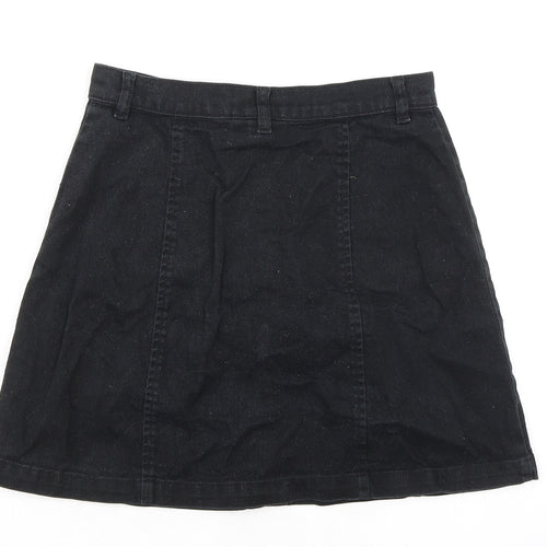 Monki Womens Black Cotton A-Line Skirt Size 6 Zip