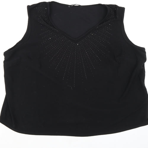 essence Womens Black Polyester Basic Tank Size 26 V-Neck