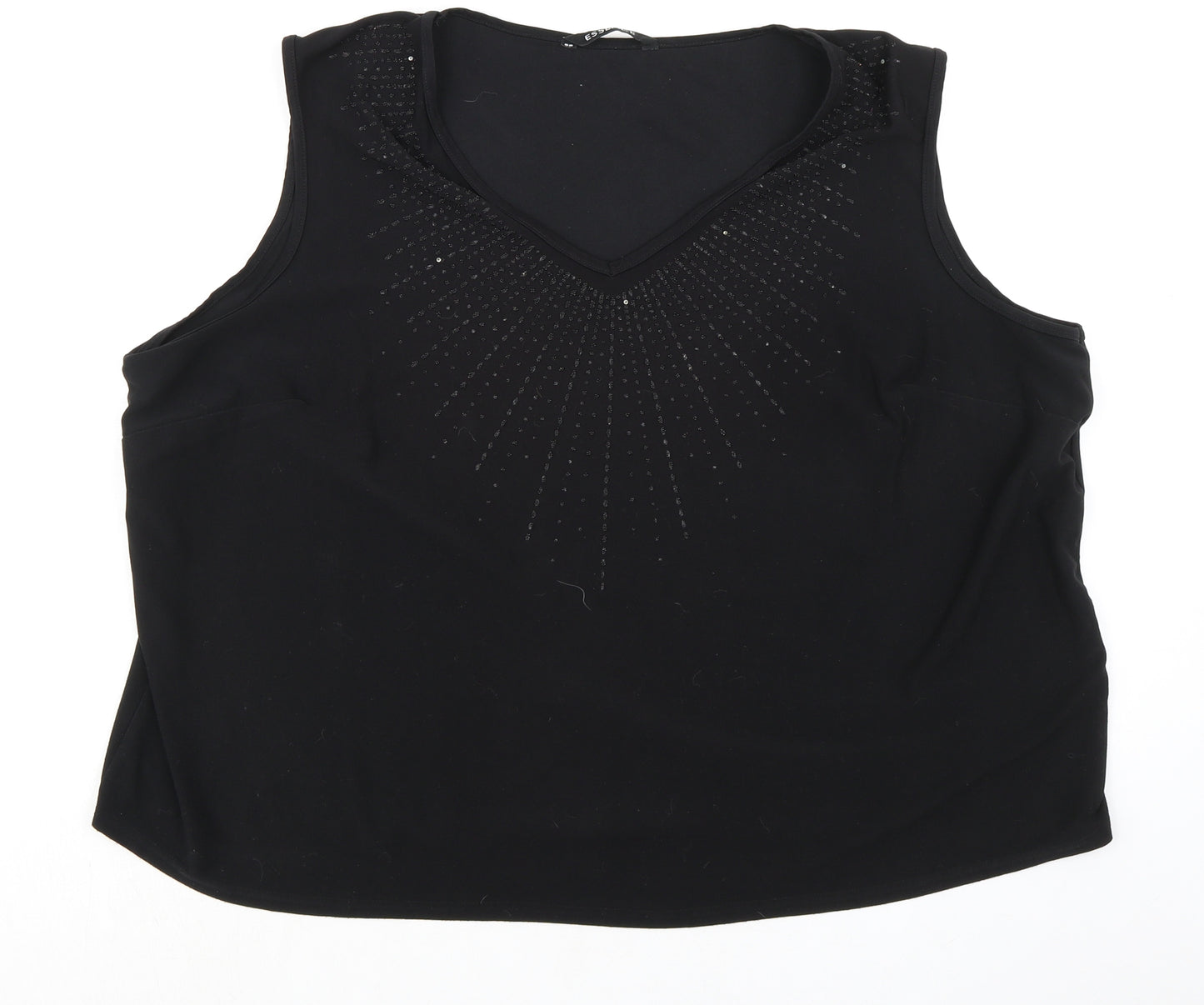 essence Womens Black Polyester Basic Tank Size 26 V-Neck