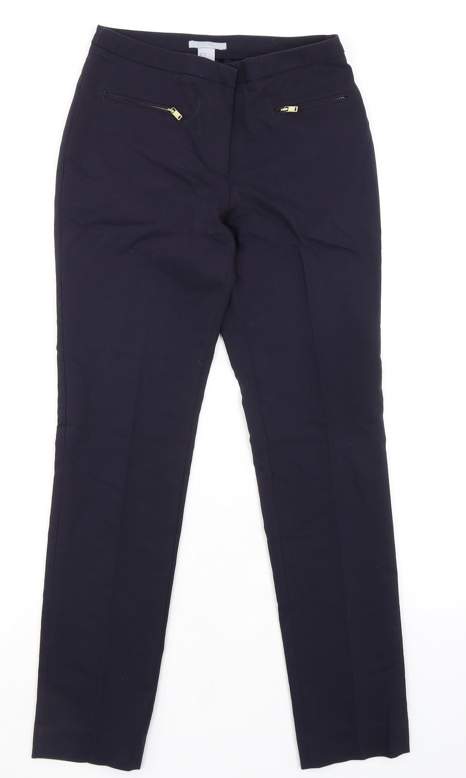H&M Womens Blue Cotton Dress Pants Trousers Size 4 L28 in Regular Zip