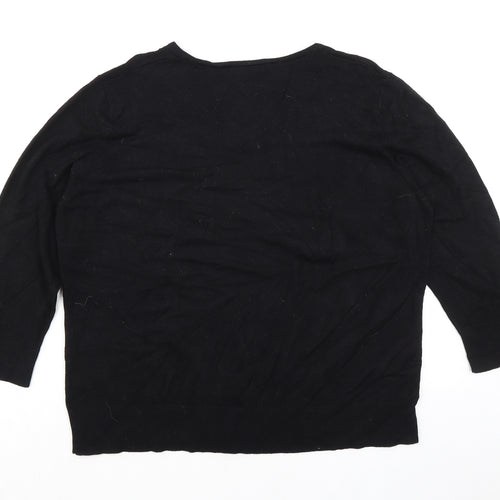 Collection Womens Black V-Neck Viscose Pullover Jumper Size L