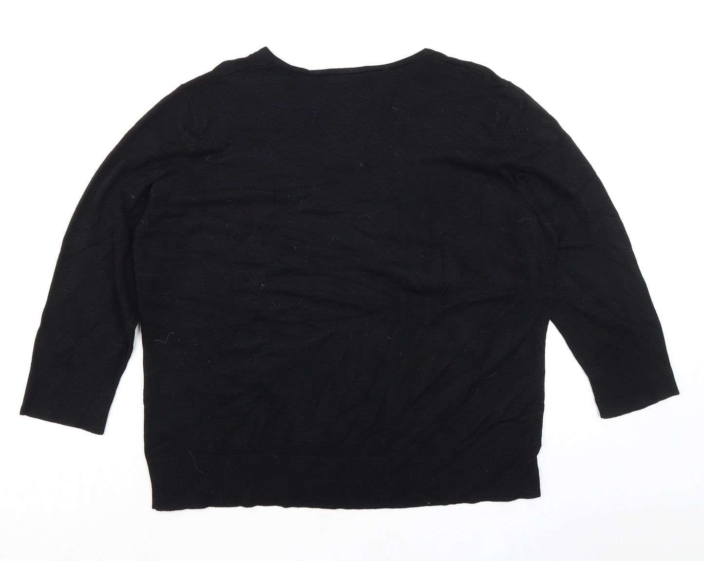 Collection Womens Black V-Neck Viscose Pullover Jumper Size L