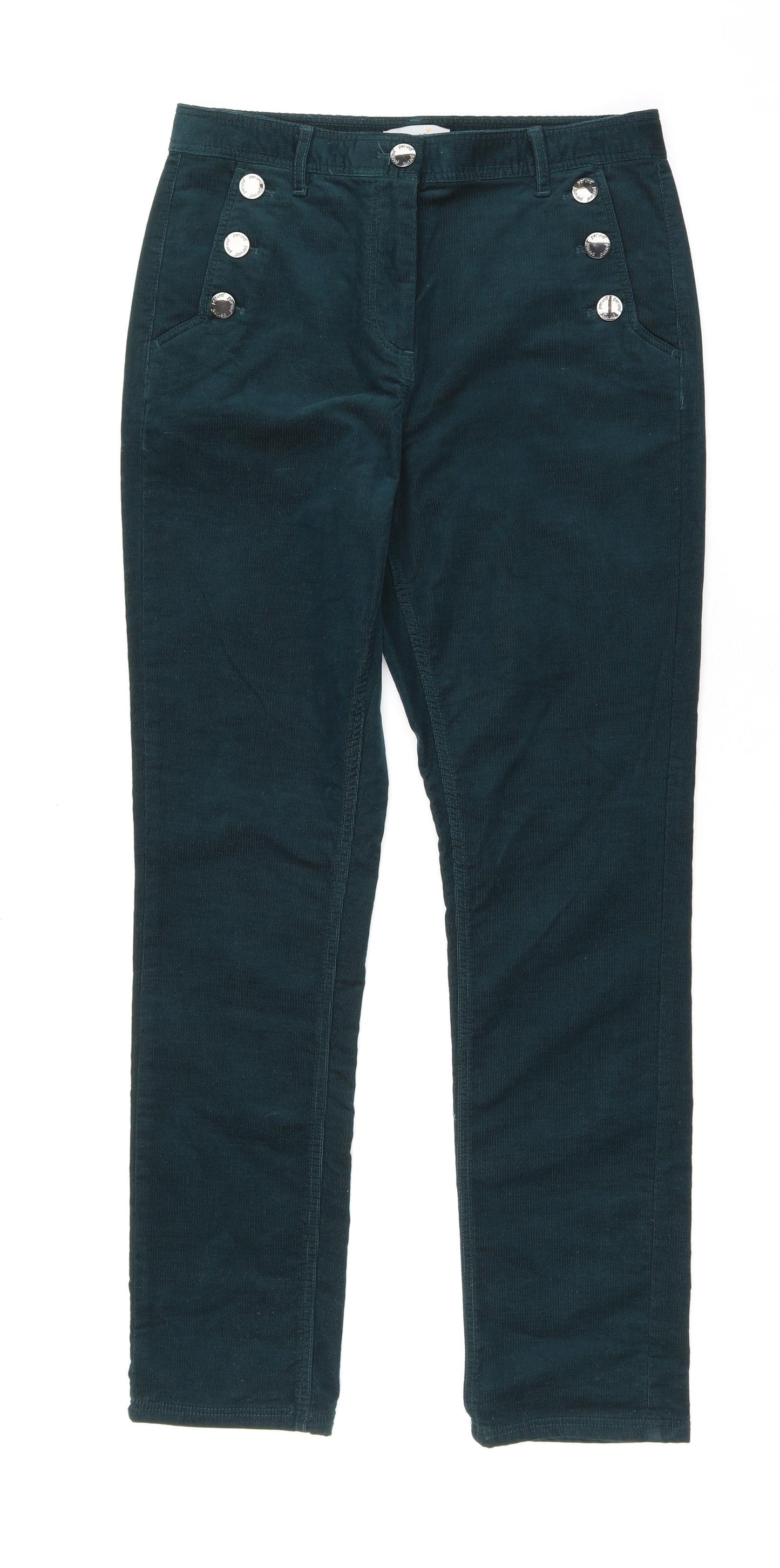 Per Una Womens Green Cotton Trousers Size 10 L30 in Regular Zip