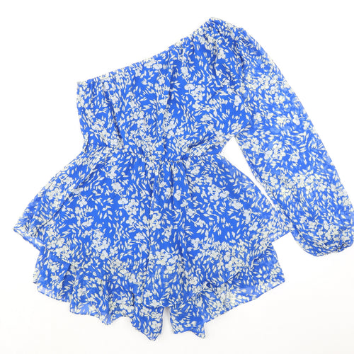 Quiz Womens Blue Floral Polyester Playsuit One-Piece Size 8 Pullover