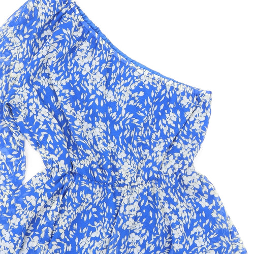 Quiz Womens Blue Floral Polyester Playsuit One-Piece Size 8 Pullover