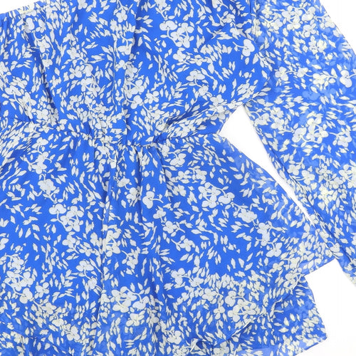 Quiz Womens Blue Floral Polyester Playsuit One-Piece Size 8 Pullover