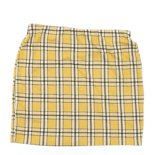 New Look Womens Yellow Plaid Polyester A-Line Skirt Size 10