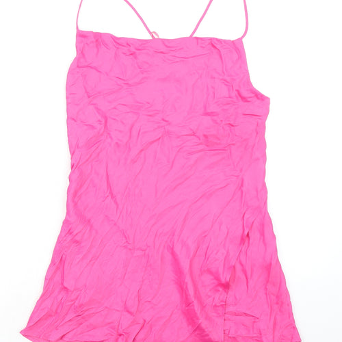 Zara Womens Pink Viscose Slip Dress Size S Square Neck Pullover