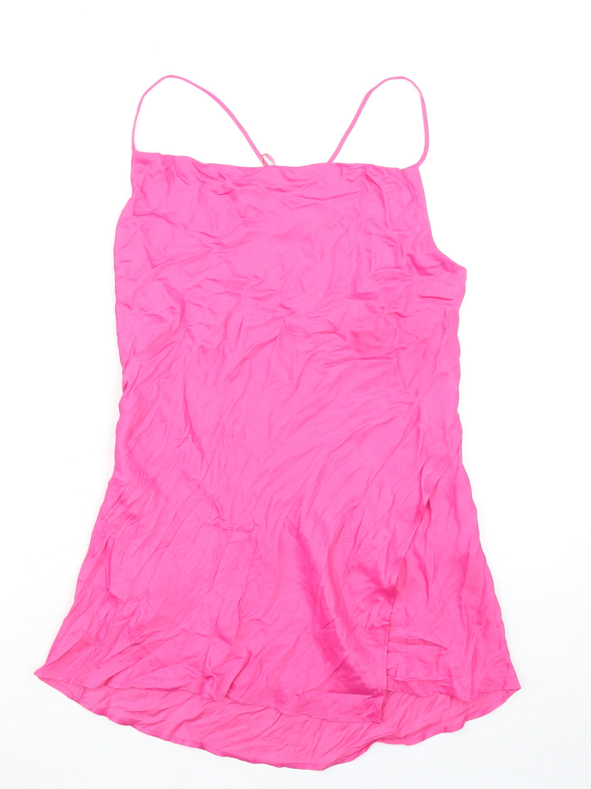 Zara Womens Pink Viscose Slip Dress Size S Square Neck Pullover