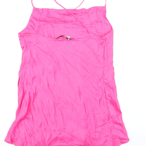 Zara Womens Pink Viscose Slip Dress Size S Square Neck Pullover