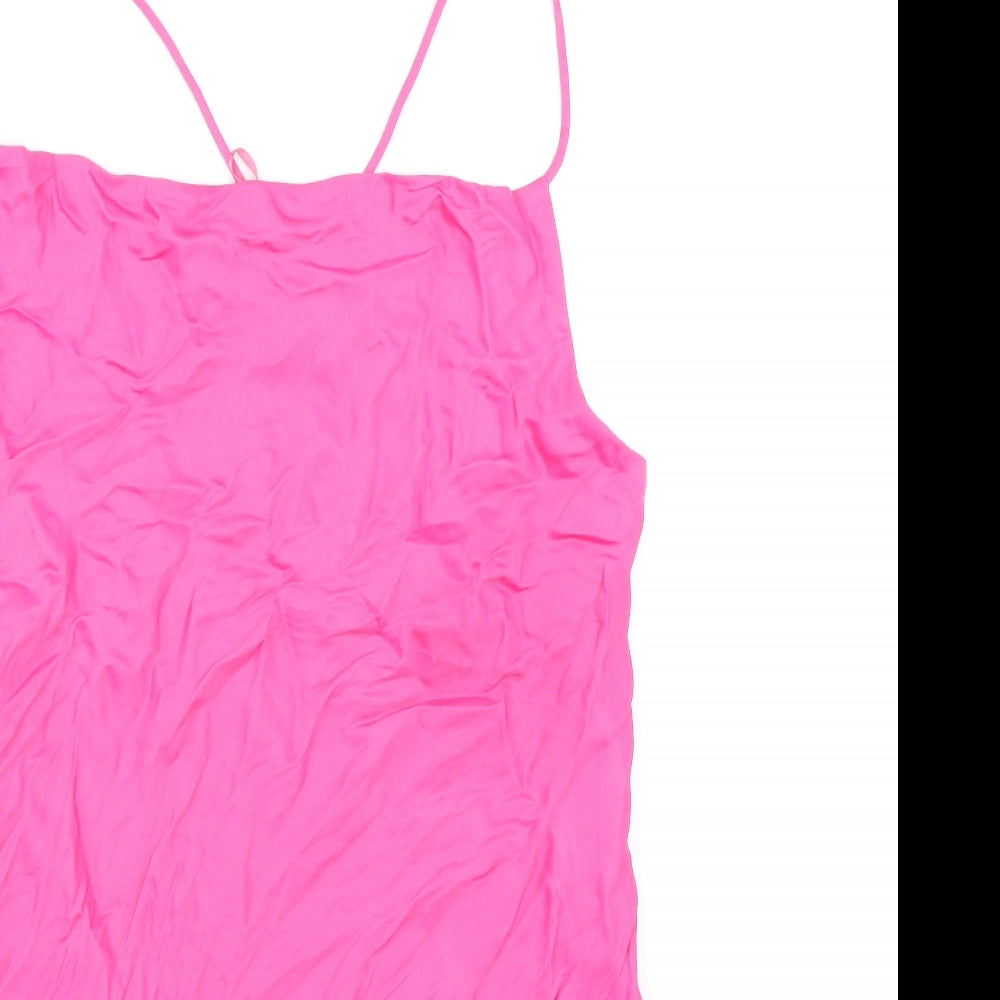 Zara Womens Pink Viscose Slip Dress Size S Square Neck Pullover