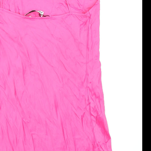 Zara Womens Pink Viscose Slip Dress Size S Square Neck Pullover