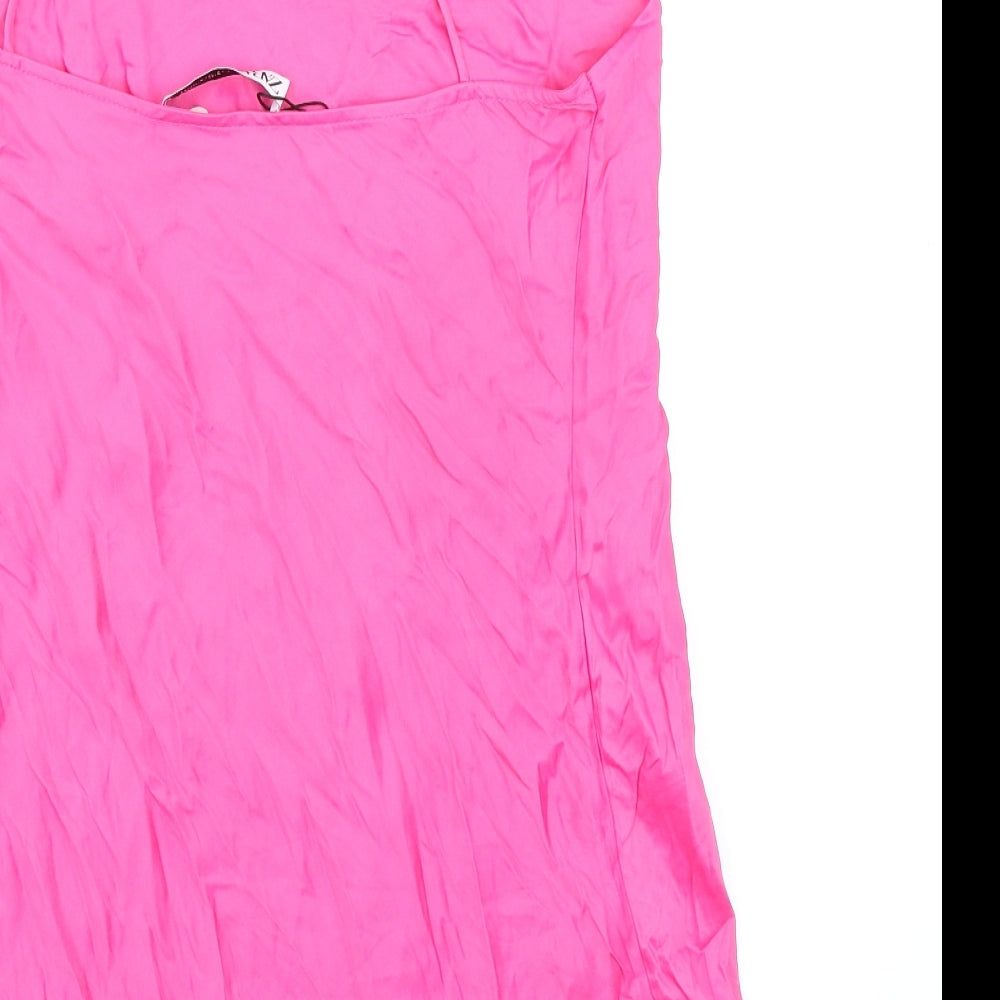 Zara Womens Pink Viscose Slip Dress Size S Square Neck Pullover