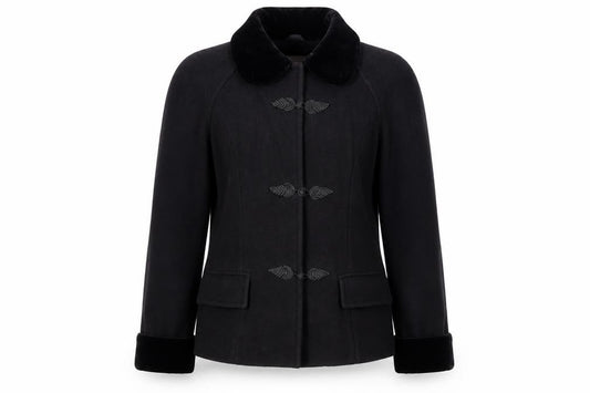 Front view of Gina women’s black jacket, size UK 12, button