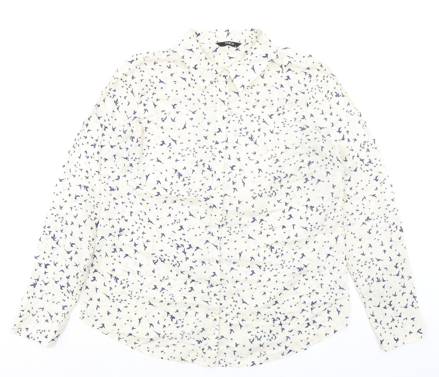 M&Co Womens Ivory Geometric 100% Cotton Basic Blouse Size 12 Collared - Bird pattern