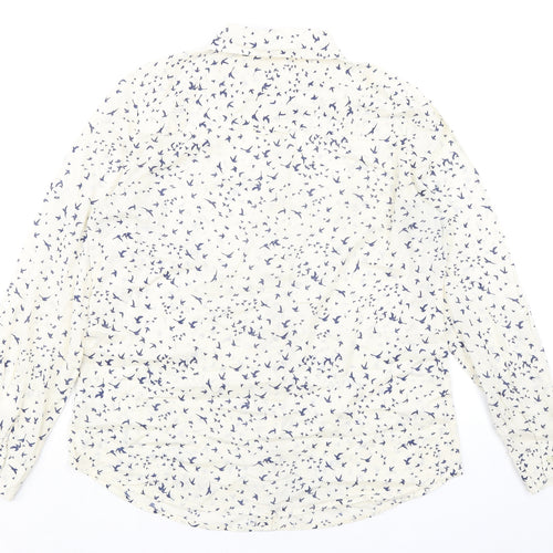 M&Co Womens Ivory Geometric 100% Cotton Basic Blouse Size 12 Collared - Bird pattern