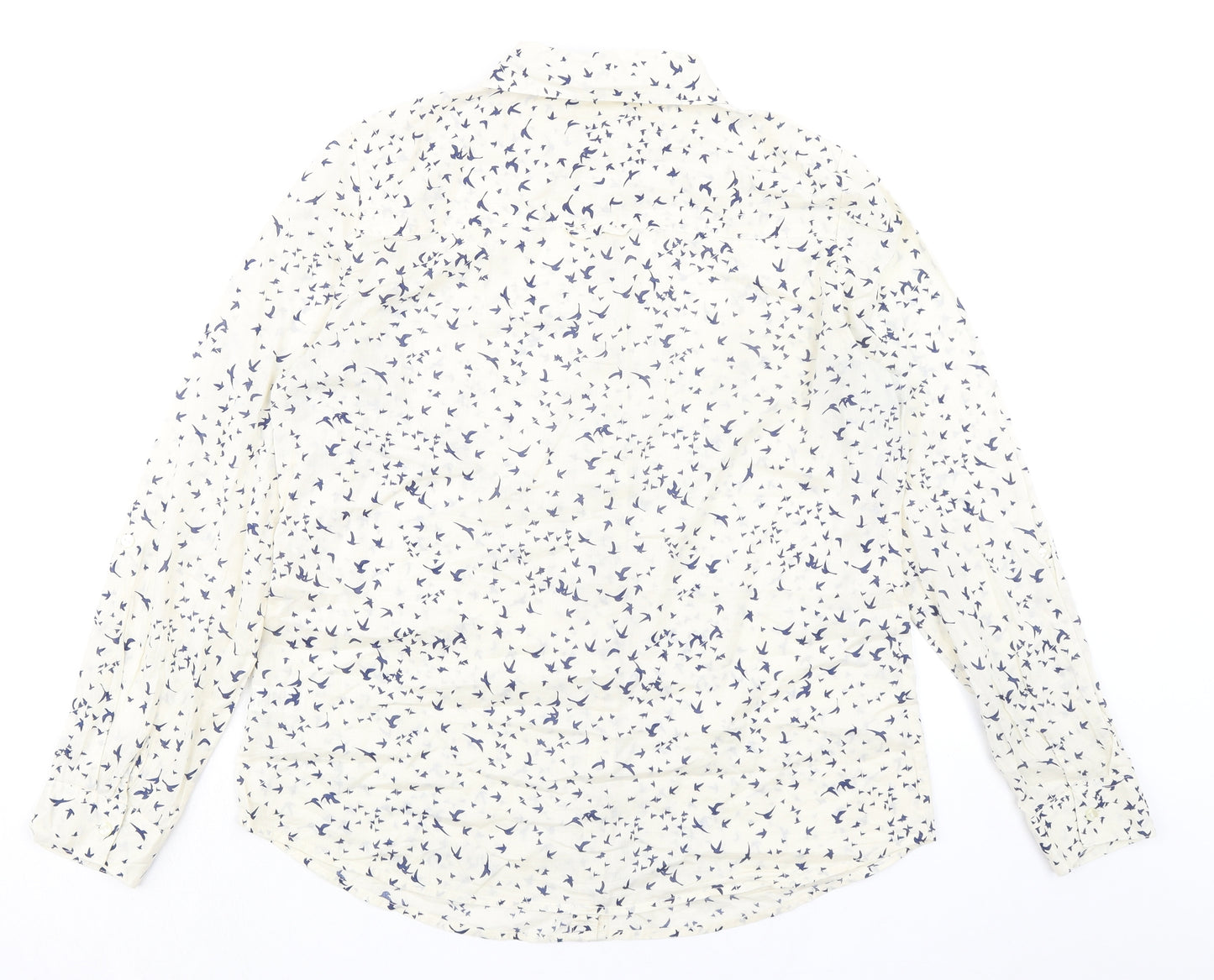 M&Co Womens Ivory Geometric 100% Cotton Basic Blouse Size 12 Collared - Bird pattern