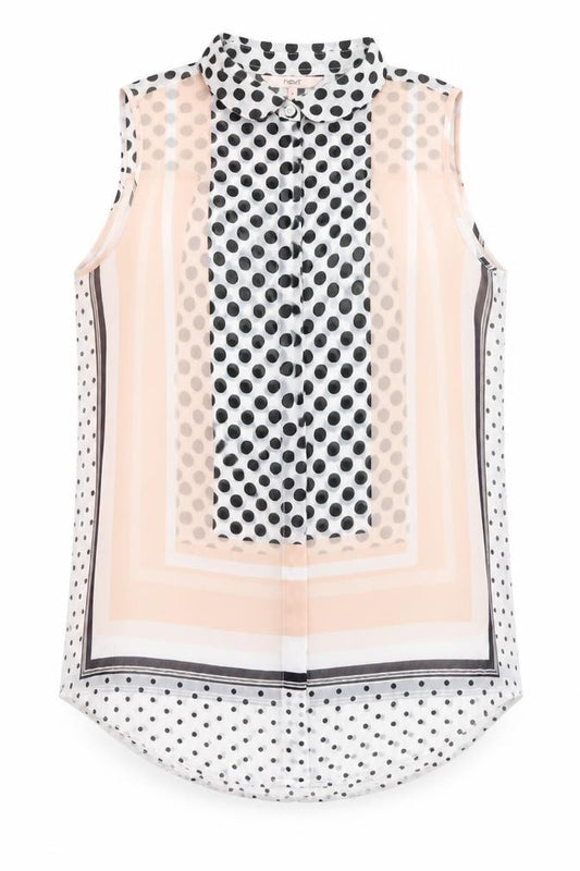 Front view of Next women’s multicoloured polka dot polyester basic blouse, size UK 8, collared