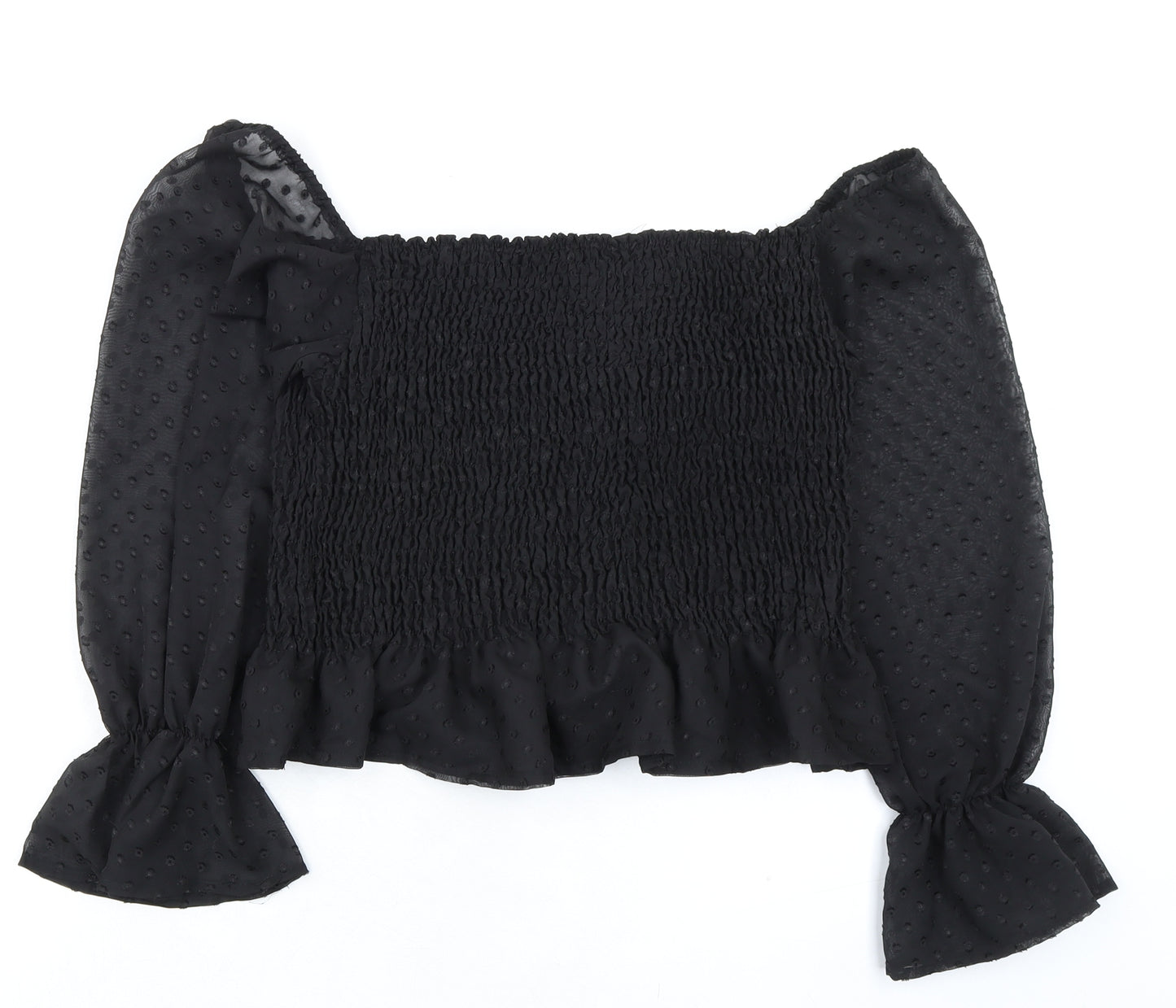 Boohoo Womens Black Polka Dot Polyester Basic Blouse Size 14 Boat Neck