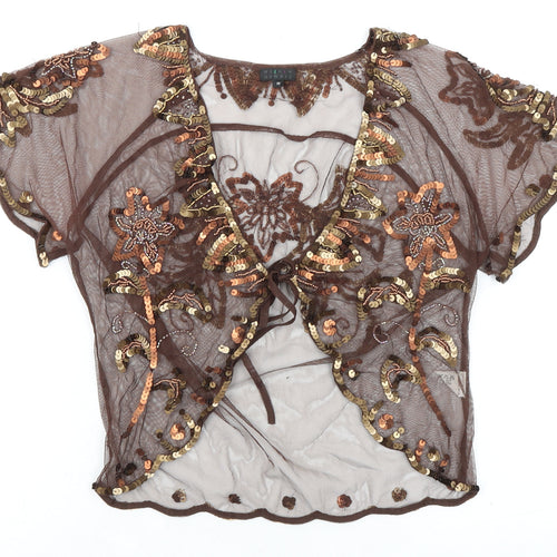 HIJKLM UVWXYZ Womens Brown Nylon Kimono Blouse Size 10 V-Neck