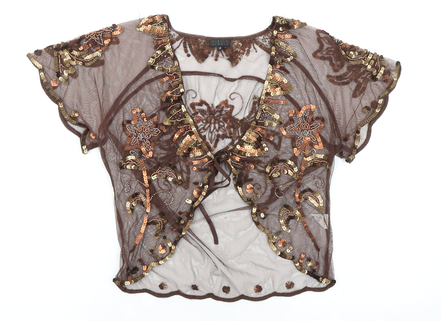 HIJKLM UVWXYZ Womens Brown Nylon Kimono Blouse Size 10 V-Neck